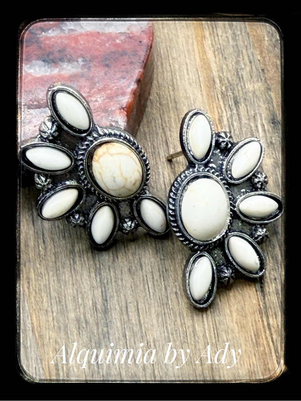 Chunky big cream Turquoise stud earrings statement